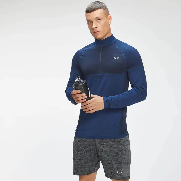 MP Men's Essential Seamless 1/4 Zip Top - Intense Blue Marl 1 MP Men's Essential Seamless 1/4 Zip Top - Intense Blue Marl