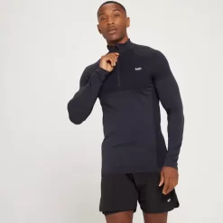 MP Essential Naadloze Top Met Kwartrits Voor Heren - Zwart Gemêleerd