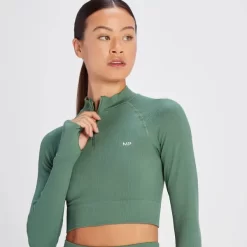 MP Tempo Croptop Van Ribstof Met Kwartrits Voor Dames - Dennegroen -Beste Sportkleding 14021509 1755068023347757