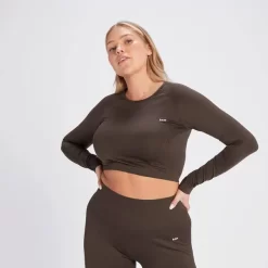 MP Women's Shape Seamless Long Sleeve Crop Top - Coffee